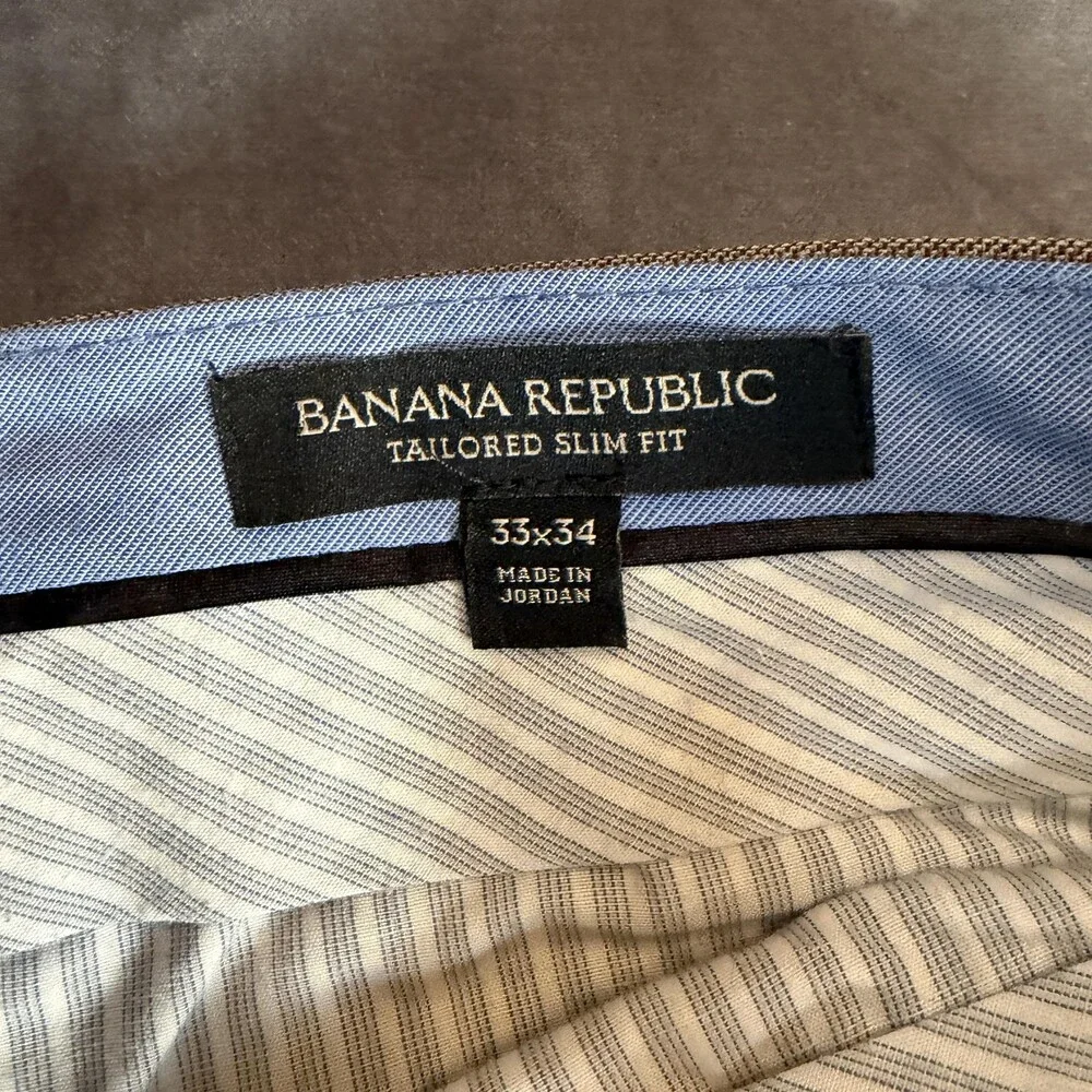 Banana Republic Dress Pants Mens 35x32.5 Taupe Grey Wool Tailored Slim Straight